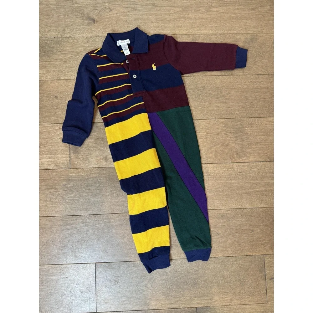 Ralph Lauren Romper Infant 12M Colorblock‎ Rugby Polo One Piece Coverall Striped